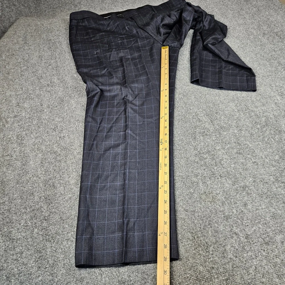 Vitali Mens Navy Windowpane Plaid Dress Pants Flat Front M3071-NP Size 43x29